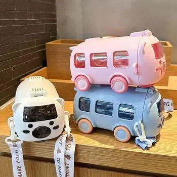 Детский автобус, студенческая чашка для воды, большая емкость с соломой, детская чашка для воды, высокий уровень внешнего вида, портативная уличная пластиковая чашка 500ml розовый