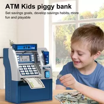 Детский банкомат-копилка-игрушка с картой Электронные деньги Монета Сберегательная копилка чёрный