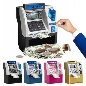 Детский банкомат-копилка-игрушка с картой Электронные деньги Монета Сберегательная копилка Образовательный Автоматический пароль Банкомат для малышей Мальчики Девочки Подарок розовый