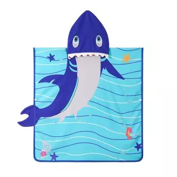 Детский банный халат с капюшоном для воды Baby Shark Возраст [LOLANTA] Халат, Детский, Полотенце, 100% полиэстер, Застежка на пуговицы, Игра, Бассейн, Ванна, Душ, Синий, 4-6