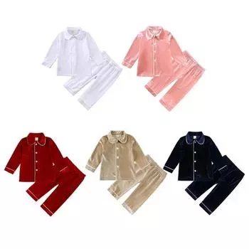 Детский бархатный пижамный комплект на пуговицах, топ и штаны, одежда для сна, домашняя одежда для отдыха 73