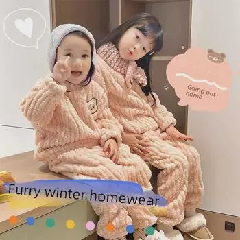 Детский бархатный пижамный комплект: Плотная, уютная фланелевая пижама для мальчиков и девочек 100 cm