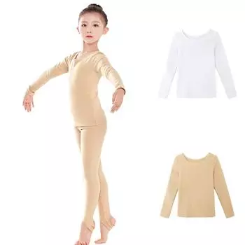 Детский базовый танцевальный костюм, облегающий и теплый танцевальный костюм 130 бежевый