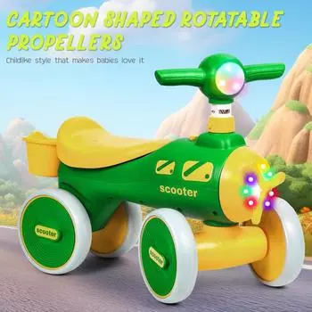 Детский беговел 4 колеса ходунки для малышей велосипед игрушки подарки на день рождения для девочек мальчиков 1-3 лет дети рождественские подарки с музыкой зелёный