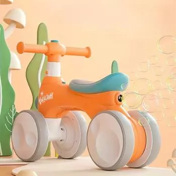 Детский беговел с мыльными пузырями, светом и музыкой, детский велосипед с игрушками, без педалей, для малышей, 4 колеса, подарок на день рождения для мальчиков и девочек фиолетовый