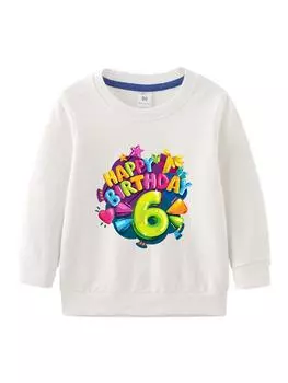Детский белый повседневный пуловер с капюшоном, свитшот с принтом на день рождения, номер 2–9 лет для мальчиков и девочек, рубашка с длинными рукавами на весну и осень 90cm