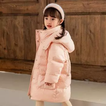 Детский белый пуховик, зимнее модное пальто с капюшоном для девочек 100cm