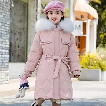 Детский белый пуховик, зимнее модное толстое теплое пальто для девочек 120cm