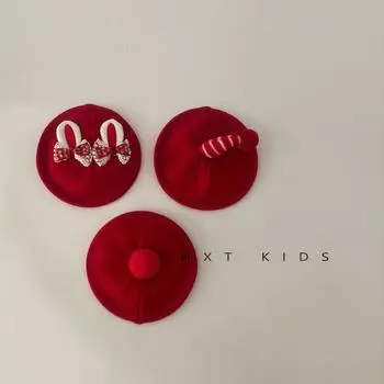 Детский берет осенне-зимний иностранный стиль красный супер милый кролик детский праздничный рождественский колпак 44-48cm