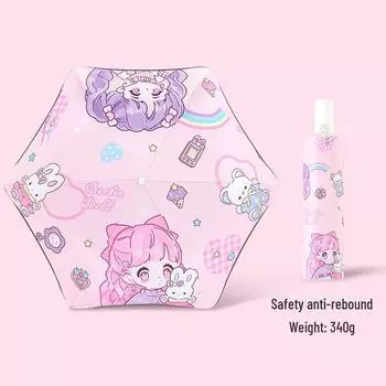 Детский безопасный закругленный угловой противооткатный зонт для школы, стильный автоматический солнечный зонт для мальчиков Long handle, Balloon Girl