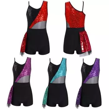 Детский блестящий комбинезон без рукавов с блестками для балета и танцев, современный джаз, латинский комбинезон для выступлений на сцене 5-6 Years фиолетовый