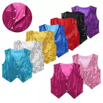 Детский блестящий праздничный костюм для мальчиков, топ, жилет с блестками, жилет для хип-хопа, джазового танца, сценического выступления 7-8 Years синий