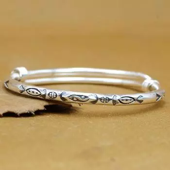 Детский браслет из стерлингового серебра 925 пробы в стиле ретро, потертый тайский серебряный детский браслет, Чиангмай, резной обруч ручной работы для прогулочной лошади, детский браслет-тяни Adjustable size