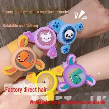 Детский браслет от комаров с мультяшной вспышкой - защита от укусов, портативный и светящийся вращающийся браслет