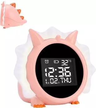 Детский будильник, цифровой будильник с динозавром, перезаряжаемые USB-часы для малышей с ночником для мальчиков и девочек в спальню розовый