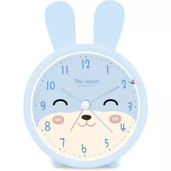 Детский будильник для девочек и мальчиков, будильник с кроликом, детский будильник без тиканья, студенческий дорожный будильник со светом 8.7*8.5cm синий