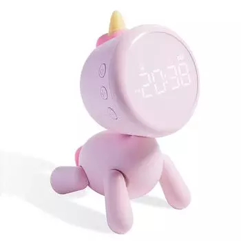 Детский будильник, светодиодный ночник с цифровым дисплеем, 6 мелодий, варианты повтора, счетчик таймера розовый