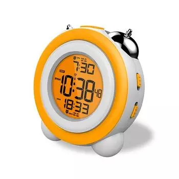 Детский будильник, тихий будильник, двойной колокольчик, будильник, бесшумные часы для пребывания в постели, детский настольный будильник, детское кольцо, электронные часы с колокольчиком 12*12*7.3cm оранжевый