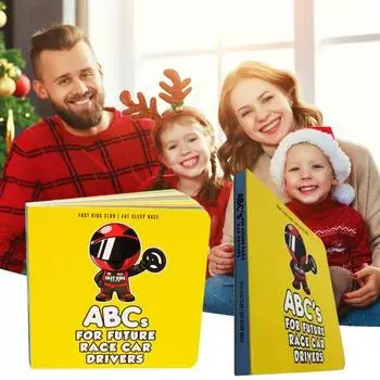 Детский букварь для будущего гонщика, гладкая плотная бумага, прозрачная мультяшная печать, автомобильная тема, раннее образование, дрэг-рейсер, детский алфавит жёлтый