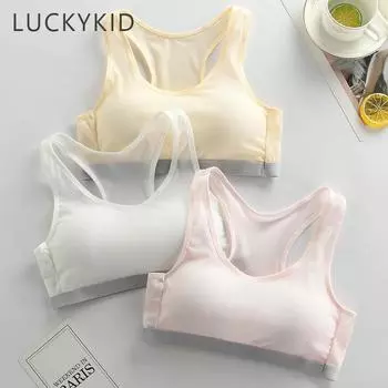 Детский бюстгальтер для подростков, нижнее белье для девочек, хлопковый спортивный бюстгальтер для подростков с накладкой на груди, тренировочный бюстгальтер для девочек полового созревания, детский маленький беспроводной бюстгальтер белый