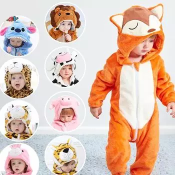 Детский цельный комбинезон с изображением животных, теплый комбинезон больших размеров, детский фланелевый комбинезон, комбинезон 120 розовый