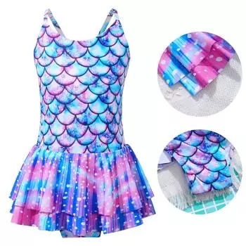 Детский цельный купальник для девочек с принтом «русалка» и «рыбья чешуя», детский купальный костюм для водных видов спорта, серфинга, пляжный рашгард 4-5 Years фиолетовый