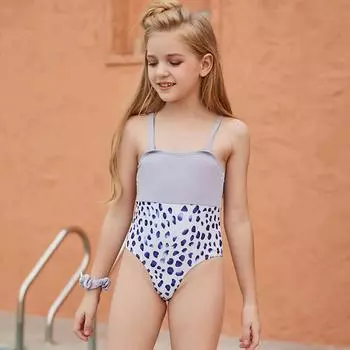 Детский цельный купальник, женский однотонный головной убор с двойными плечами и бантом 150 фиолетовый