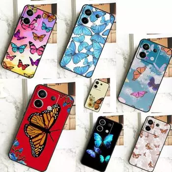 Детский чехол с синими бабочками для Xiaomi Redmi Note 13 12 10 9 8 11 Pro 12S 11S 10S 9S Remdi 13C 9C 10C 12C Redmi Note 12 5G