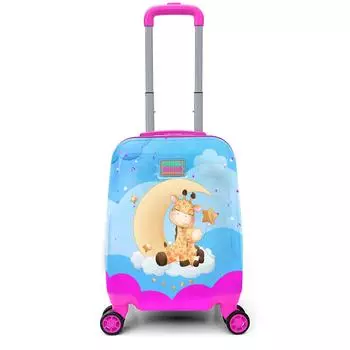 Детский чемодан Coral High Kids Blue Pink с рисунком жирафа 16719