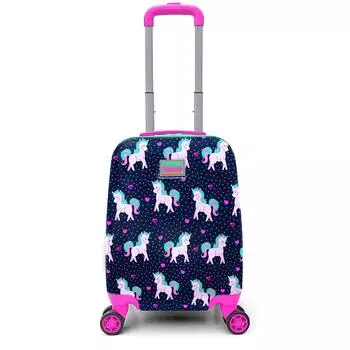 Детский чемодан Coral High темно-синий розовый с рисунком единорога 16713