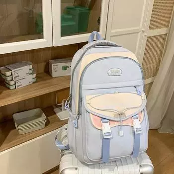 Детский цветной школьный рюкзак Женский легкий рюкзак большой вместимости синий