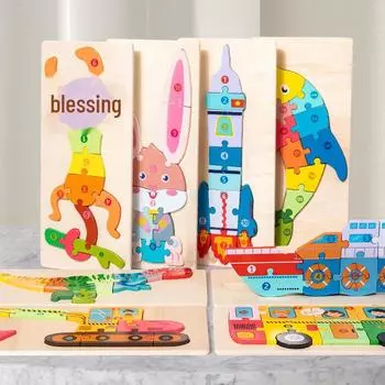 Детский деревянный 3D-пазл для раннего образования в детском саду dolphin