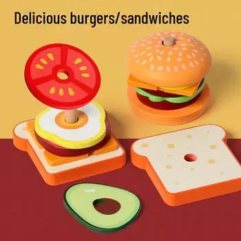 Детский деревянный игровой домик «Гамбургер и картофель фри» — развивающая игрушка для раннего обучения Small burger