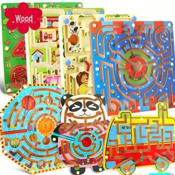 Детский деревянный лабиринт с магнитными шариками: Развивающая игрушка для развития интеллекта