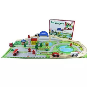 Детский деревянный ранний образовательный симулятор, маленький поезд, рельсы, путепровод, транспорт, городской транспорт, комбинированные строительные блоки, набор игрушек PD99