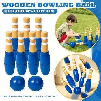 Детский деревянный шар для боулинга, спортивные игрушки для родителей и детей, для занятий спортом в помещении и на открытом воздухе One Size синий