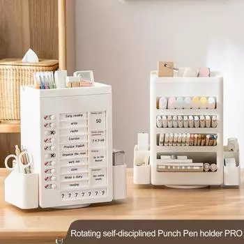 Детский держатель для ручек, диаграмма работы, большая вместимость, вращающийся на 360 градусов, универсальный настольный органайзер, контрольный список, доска для задач, подставка для карандашей розовый