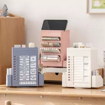 Детский держатель для ручек, диаграмма работы, большая вместимость, вращающийся на 360 градусов, универсальный настольный органайзер, контрольный список, доска для задач, подставка для карандашей розовый