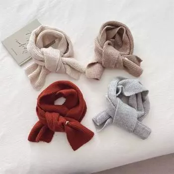 Детский детский шарф для девочки, зимний теплый шарф, детский шерстяной вязаный шарф для мальчика, однотонный теплый шарф для шеи, мягкий one size чёрный