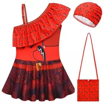 Детский детское платье-купальник с открытыми плечами в стиле аниме с принтом на Хэллоуин 130 красный