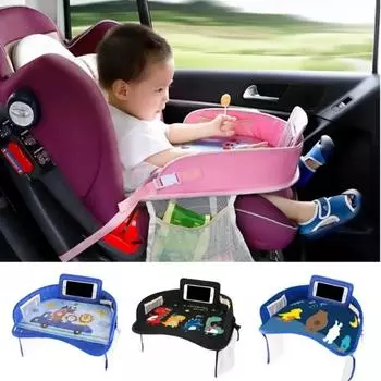 Детский дорожный поднос для автокресла, игровой поднос, органайзер для детей и малышей, столик на коленях с держателем для планшета и телефона, складной
