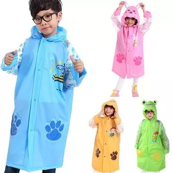 Детский дождевик с капюшоном из ПВХ для мальчиков и девочек, дождевик-пончо, возраст 4–10 лет, розовый, синий, желтый M розовый