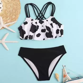 Детский двухсекционный купальник с перекрещенными ремешками, танкини для девочек, купальный костюм, топ бикини для малышей с треугольным низом, летний пляжный купальный костюм для детей 130