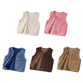 Детский двухсторонний флисовый теплый жилет от 1 до 9 лет, однотонный жилет на молнии 120