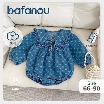 Детский джинсовый комбинезон для девочек, весна-осень, комбинезон для девочек с принтом, джинсовый комбинезон для девочек, bafanou 22402 73cm(6-12M) синий