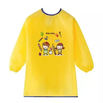 Детский фартук для рисования с длинными рукавами, водонепроницаемый фартук для рукоделия для девочек/мальчиков 1-18 лет, пальто для рисования для школы, рукоделие для рисования, выпечка, кулинария 50*38*30cm,S чёрный/жёлтый