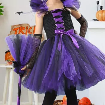 Детский фиолетовый костюм ведьмы для девочек, декор, наряд на Хэллоуин S