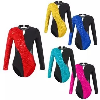 Детский гимнастический трико с открытой спиной для девочек, боди для фигурного катания с блестящими пайетками и длинными рукавами для танцев 3-4 Years королевский синий