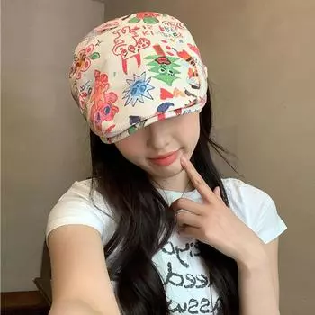 Детский граффити берет женский ниша носить шляпу вперед смешной газетчик шляпа показать лицо маленькая остроконечная шляпа прилив M56-58cm