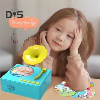Детский граммофон с 48 карточками для раннего образования детей, граммофон, музыкальный проигрыватель, магнитофон, музыкальная шкатулка, интерактивная игрушка для рассказывания историй для малышей небесно-голубой